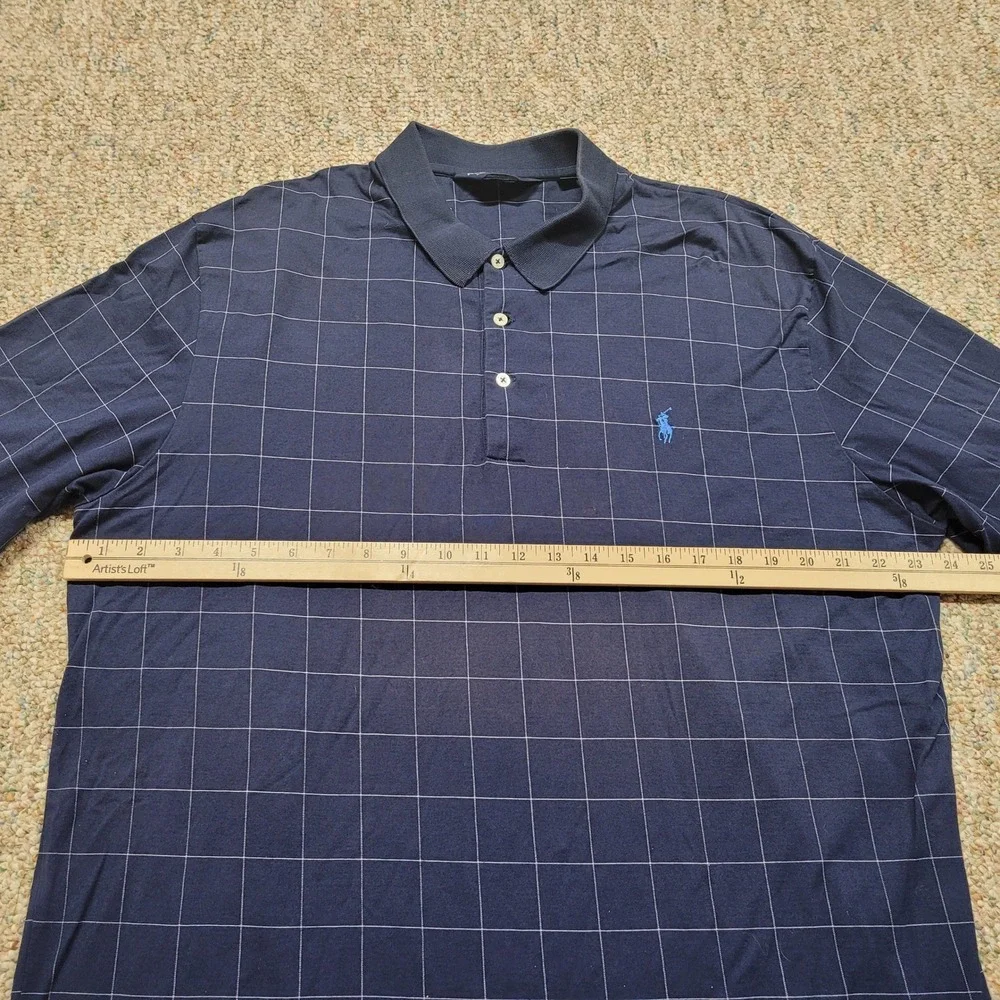Polo Golf Ralph Lauren Shirt Mens XL Navy Windowpane Plaid Short Sleeve Casual